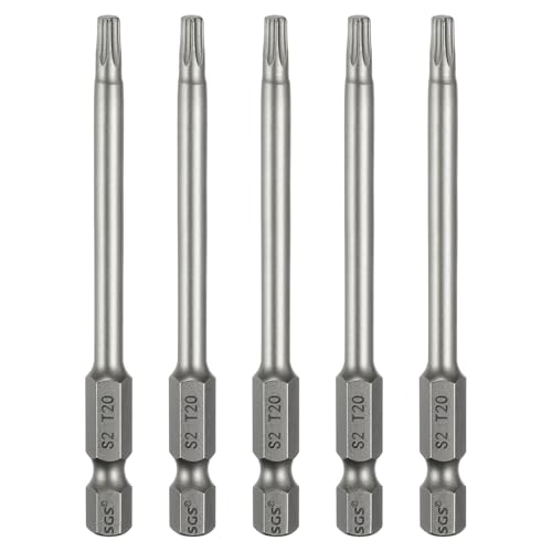 HARFINGTON 5pcs T20 Torx Head Screwdriver Bit 1/4" Hex Shank 3.15" (80mm) Long Magnetic No Hole Tip Tamper Proof 6 Point Star Screw Driver Drill Bits S2 Steel Industrial Power Screwdrivers - size: T20 x 3.15"(80mm)