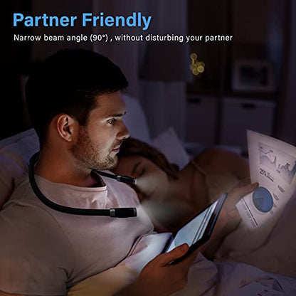 Vekkia Rechargeable LED Neck Book Light for Reading in Bed | 3 Brightness Levels/Flexible Soft Silicone Arms Comfortable Wear/Long Lasting,Great for Readers, Craft & Knitting - color: Black1