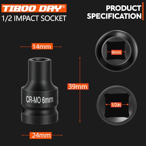 1/2" Drive 6mm Impact Socket Metric Standard Impact Socket Blackening Finish 4 Point Square Socket made with Chrome Molybdenum Alloy Steel for Auto Repair Mechanical Maintenance Removal of Axle Nut - size: 6mm - 4pt, style: 1/2" Drive Standard Socket
