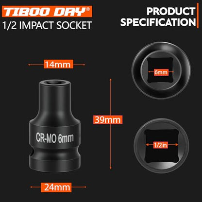 1/2" Drive 6mm Impact Socket Metric Standard Impact Socket Blackening Finish 4 Point Square Socket made with Chrome Molybdenum Alloy Steel for Auto Repair Mechanical Maintenance Removal of Axle Nut - size: 6mm - 4pt, style: 1/2" Drive Standard Socket