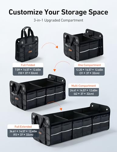 AstroAI Car Trunk Organizer Storage Portable Collapsible Large | with Cooler Bag, Foldable Cover, Nylon Handles, PU Bottom and PE Plate Portable Storage Box for SUV, Truck, Pickup