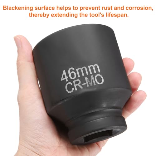 HARFINGTON 4 Point Square Socket 1" Drive 46mm Metric Square Impact Socket CR-MO Blackening Standard Wheel Sleeve Pneumatic Sleeve Tool for Auto Repair Mechanical Maintenance Home Use - size: 1"/46mm