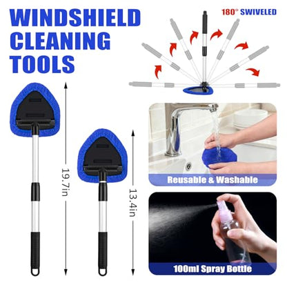Windshield Cleaner Tool, 17Pcs Car Interior Detailing Kit, Detailing Brush, Towels, Duster, Car Cleaning Kit Interior for RVs, Truck, Trailer (Blue) - color: Blue