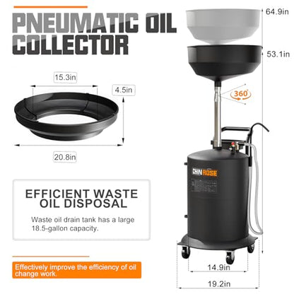 Upgraded Design Waste Oil Drain Tank, Pneumatic Oil Drainer, Oil Lift Drain and Extractor,Air Operated Drainer for Oil Change (Black-5702) - color: Black-5702