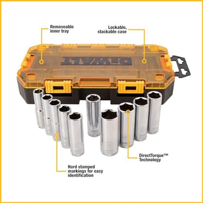 DEWALT DWMT73815 Metric Drive Deep Socket Set (10 Piece), 1/2" - style: Metric socket set