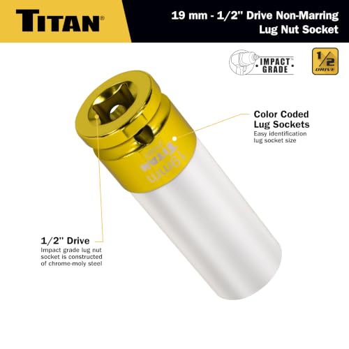 Titan 21092 1/2-Inch Drive x 19mm Non-marring Impact Deep Lug Nut Socket - size: 19mm