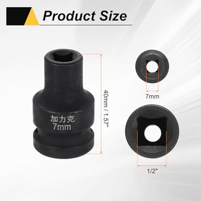 HARFINGTON 3pcs 4 Point Square Socket 1/2" Drive 7mm Metric Square Impact Socket CR-V Blackening Standard Wheel Sleeve Pneumatic Sleeve Tool for Auto Repair Mechanical Maintenance Home Use - size: 7mm