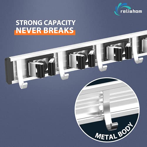 reliahom Broom Holder Wall Mount Mop Hanger Tools organizer 4Racks 5Hooks | Adjustable Mop Broom Wall Hanging Heavy duty Tools Storage Rack Space-saving for Garage,Kitchen,Laundry Room,Garden, Black - color: Black