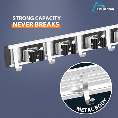reliahom Broom Holder Wall Mount Mop Hanger Tools organizer 4Racks 5Hooks | Adjustable Mop Broom Wall Hanging Heavy duty Tools Storage Rack Space-saving for Garage,Kitchen,Laundry Room,Garden, Black - color: Black