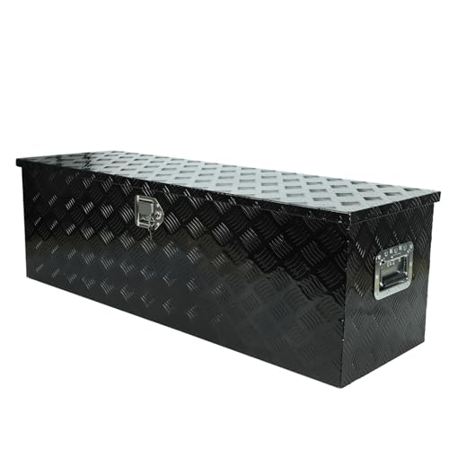 confote 48" Heavy Duty Aluminum Stripes Plated Tool Box Pick Up Truck Bed RV Trailer Toolbox Waterproof Square Storage Organizer with Side Handle, Lock with Keys -48"x 15"x 15"，Black - color: Black, size: 48"x 15"x 15"