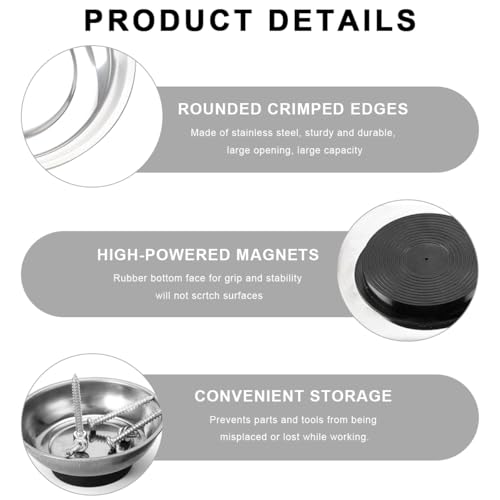 2 PCS Magnetic Parts Tray Set, Stainless Steel 3" Round Magnetic Bowl Trays for Mechanic's, Magnet Tool Parts Tray for Screws, Bolts, Nuts, Washers, Pins, Metal Parts - color: 3" Round