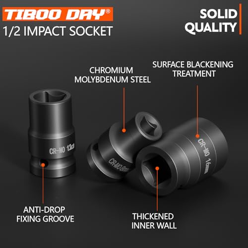 1/2" Drive 10mm Impact Socket Metric Standard Impact Socket Blackening Finish 4 Point Square Socket made with Chrome Molybdenum Alloy Steel for Auto Repair Mechanical Maintenance Removal of Axle Nut - size: 10mm - 4pt, style: 1/2" Drive Standard Socket