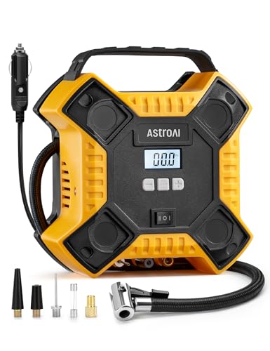 AstroAI Tire Inflator PortableAir Compressor 160PSI, 12V DC (NO AC) 10Ft Cord with Integrated Metal Structure, LED Light Air Pump for Car Tires, Bicycles, Motorcycles and Other Inflatables(Yellow) - color: Yellow