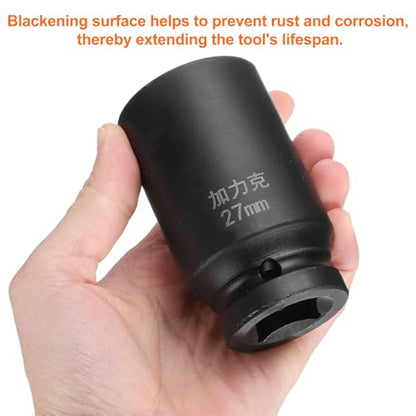 HARFINGTON 4 Point Square Socket 3/4" Drive by 27mm Metric Square Impact Socket 40CR Blackening Standard Wheel Sockets Pneumatic Socket Tool for Auto Repair Mechanical Maintenance Home Use - size: 27mm