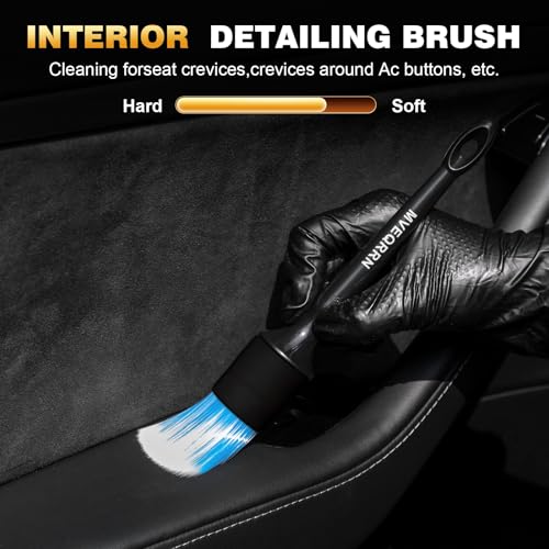 MVEQRRN 9PCS Boar Hair Car Detailing Brushes Set,Car Wheel Kit (Black) | Ultra Soft No Scratch, Car Dust Brush,Car Detailing Brushes Kit, Detail Brushes Car Detailing for Interior Exterior - color: 9pcsblack detail wheel brush set