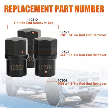 10310 Commercial Tie Rod End Remover Kit, Includes 3 Removal Tools for 7/8" - 14 (Class 6-8 Trucks), 3/4" - 16 (Class 3-5), & M20 x 1.5 (European Trucks)