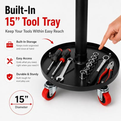 PowerSmart 330 LBS Capacity Roller Seat with Wheels, 360° Rolling Mechanic Stool, 18"-23" Adjustable Height, Tool Tray & Padded Seat for Garage, Workshop & Automotive Repair
