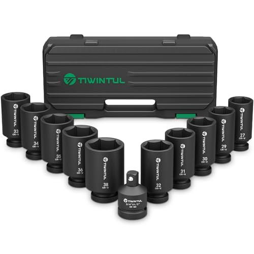 11Pcs Axle Nut Socket Set, 1/2" Drive Metric Impact Deep Socket | 27mm-38mm Sizes, CR-MO 3/4" - 1/2" Adapter, 6-Point Design, with Portable Storage Case, for Installing and Removing Axle Nuts - size: 11 PCS(Metric)