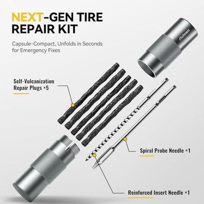 AUTOWN Compact Tire Repair Kit with Plugs Fix Punctures & Plug Flats with Ease - Capsule Style Flat Tire Puncture Repair Kit for Motorcycle, Car, ATV, UTV, Mountain Bike, Etc