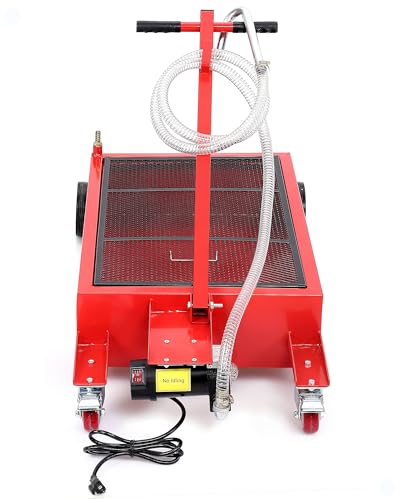 Oil Drain Pan, 20 Gallon Low Profile Oil Drain Pan, Oil Change Pan with 110V Electric Pump,8ft Hose & Folding Handle, Rolling Oil Drain Cart for Cars, Trucks, Buses, RVs, Red - size: 20 GAL
