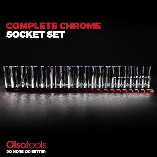 Olsa Tools Metric Deep Socket Set (19pc) - 3/8-Inch Drive - Chrome 6-Point Deep Well Socket Set - Metric Sizes From 6 mm to 24 mm - Mechanics Socket Sets - Professional Grade - Part: 1809 - color: Metric Deep, size: 19pc, 3/8-Inch Drive