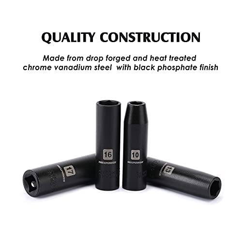 MIXPOWER 11-Piece 1/2-Inch Drive Deep Impact Socket Set, CR-V, Metric, 6 Point, Deep, 10-24mm - size: 10.0 mm - 24.0 mm (Deep, 11PCS)