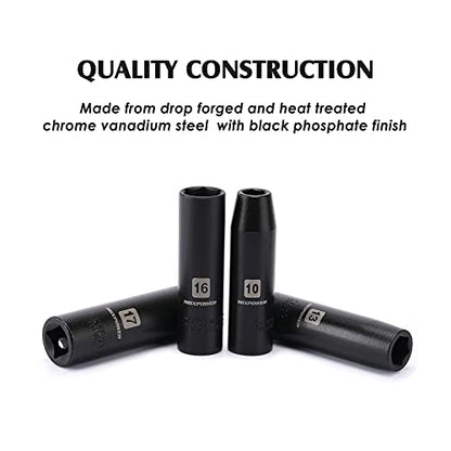 MIXPOWER 11-Piece 1/2-Inch Drive Deep Impact Socket Set, CR-V, Metric, 6 Point, Deep, 10-24mm - size: 10.0 mm - 24.0 mm (Deep, 11PCS)