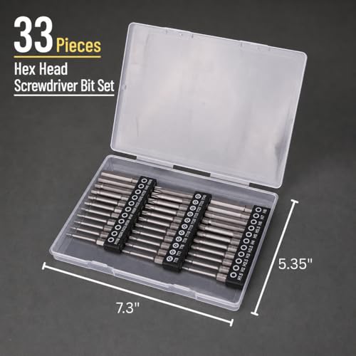 Bates- Hex Head Allen Wrench Drill Bit Set, 2.3 Inch, 33 pcs, S2 Steel, 1/4 Hex Screwdriver Bit Set, Magnetic, Metric, SAE, Tamperproof Security Torx Bit Set