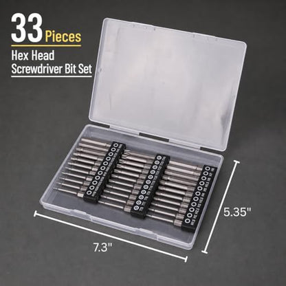 Bates- Hex Head Allen Wrench Drill Bit Set, 2.3 Inch, 33 pcs, S2 Steel, 1/4 Hex Screwdriver Bit Set, Magnetic, Metric, SAE, Tamperproof Security Torx Bit Set