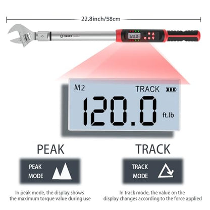 VANPO Digital HVAC Torque Wrench 7.4-147.6 ft.lb, 38mm Adjustable Jaw | 10-200 N.m, ±2% Accuracy, LED Buzzer Alert, 14x18mm Open End, Adjustable Digital Torque Wrench for Mini Split AC, Pipeline - size: 7.4-147.6ft.lb/10-200N.m (14×18mm)