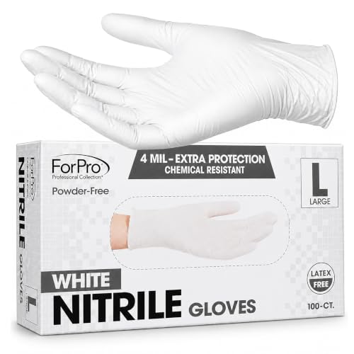 ForPro Disposable Nitrile Gloves, Chemical Resistant, Powder-Free, Latex-Free, Non-Sterile, Food Safe, 4 Mil - color: White, size: Large (Pack of 100)