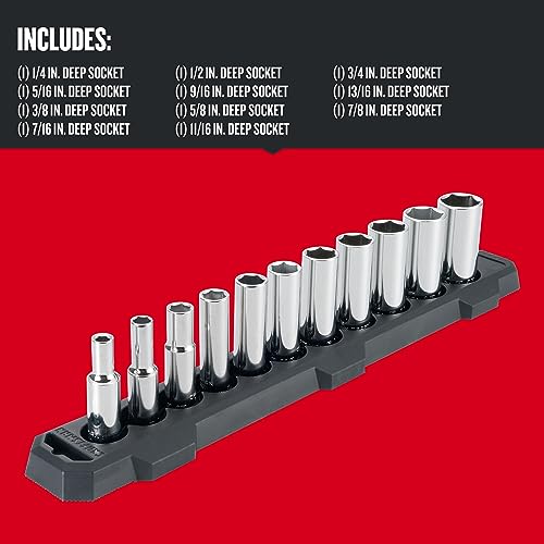 CRAFTSMAN Socket Set, SAE, 3/8" Drive, 6 Pt., 11Piece (CMMT12044) - size: 3/8" in, style: SAE