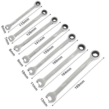 7 PCS Metric Ratchet Wrenches Set 6mm 7mm 8mm 9mm 10mm 11mm 13mm, Ratcheting Combination Wrench for Projects Metric Tight Spaces - size: 6 mm, 7 mm, 8 mm, 9 mm, 10 mm, 11 mm, 13 mm set