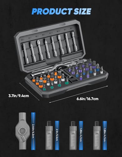 Sakerplus 42 in 1 Magnetic Screwdriver Set, Ratcheting Screwdriver Kit,Detachable Multi-Functional Handle & 40pcs in Storage Case for Electronics, Furniture, DIY& Holiday Gifts(Grey) - color: Grey