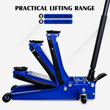 Floor Jack 3Ton/6600lbs.Dual Piston Fast Lifting Pump.Ultra Low Profile Floor Jack with Foot Pedal,Lifting Range 3.1"-20".Heavy Duty Hydraulic Racing Car Jack for MVPs,SUVs and Trucks.Trolley Jack - size: 3ton（3.1"-20"）with Foot Pedal