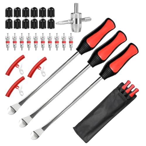 29PCS 19" Tire Spoons Kit, Motorbike Tire Remover Set with Tyre Spoon, Rim Protector, Valve Core, Cap & Valve Tool, Tyre Changer Lever Removal Tool for Motorcycle Dirt Bike (Red) - color: Red