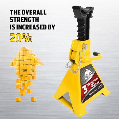 Jack Boss Car Jack Stands 3 Ton (6,000 LBs) Capacity, Extra Reinforced Car Lifting Stand Adjustable Jack Stand with Double Locking, Fits Automotive Small Pick-Up Yellow, 2 Packs - style: 3T double locking with strengthen base