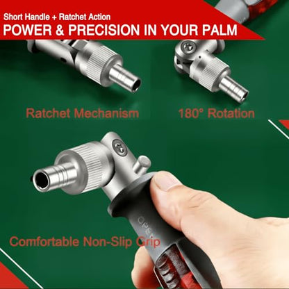 10-in-1 Ratcheting Screwdriver Set with 180° Pivot Head, Magnetic Bits, All-in-Handle Design, Compact Multi-Bit Tool for Home DIY, Electronics and Car Repair, Red (Red)