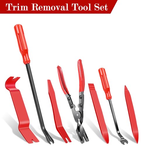 7 Pcs Auto Trim Removal Tool Kit - Plastic Trim Removal Pry Tool with Panel Clip Removal Pliers, Trim Removal Tools for Car Body Upholstery Door Clips Panel Dash, Fastener Remover Clip Pliers