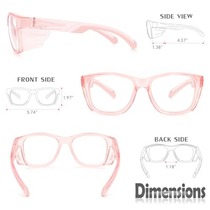 UKNOW Safety Glasses - Anti Fog Lenses - Eye Protection with Side Shields - ANSI Z87.1 Protective Eyewear - UV Protection - color: Pink