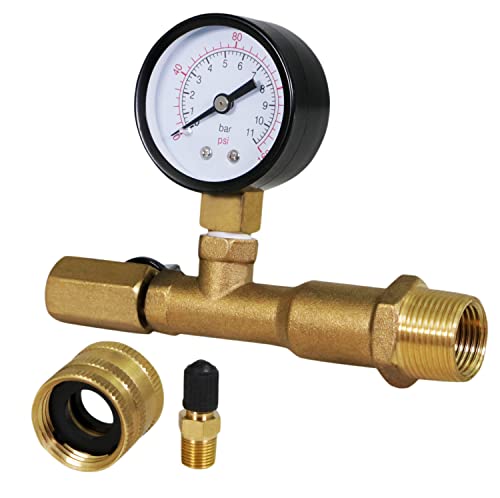 Supply Giant QUL 0-160 PSI Water Pressure Test Kit with Snifter Valve and Swivel Hose Connector, Brass