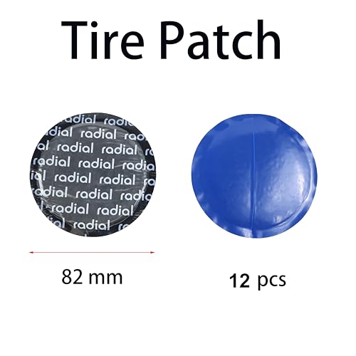 Radial Tire Patch, 3 1/4" (82 mm) 12 pcs, Extra Large Heavy Duty Round Patches, Repair Kit for Truck, Car, Tractor Inner Tires (TP-603), Black with Blue Poly Backing - size: dia. 3 1/4" (82 mm) 12 pcs