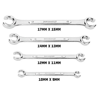 Powerbuilt 4 Piece Metric Flare Nut Wrench Set, Size Includes 9mm x10mm 11mm x 12mm 13mm x 14mm 15mm x 17mm Flare Nut Wrench, Chrome-Vanadium made - 640186 - size: 4pc Metric, style: Flare Nut