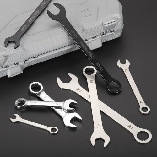 HARFINGTON 2Pcs Super Thin Combination Wrench 9mm Metric 12-Point Box and Open End Stainless Steel Double Ended Spanner Tool for Automotive Pipe Furniture Machinery DIY Repair, Silver - size: 9mm