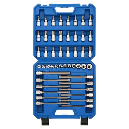 CASOMAN 48-Piece 3/8" Drive Master Torx Bit Socket and External Torx Socket Set, 6-Inch Extra Long, CR-V & S2 Steel - size: 152mm | 48-piece Set
