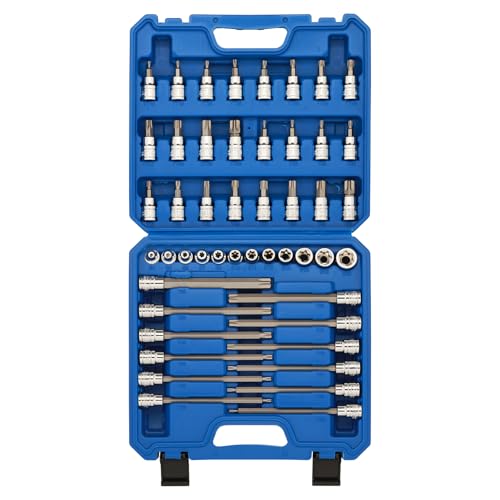 EMENTOL 48PCS 3/8"Dr. Master Torx Bit Socket Set, CR-V, S2 Steel, 5.9" Length Star Bit Socket Set, E4 -E20, T10-T60, TT10-TT60 - size: 48PCS Master Torx Bit Socket Set