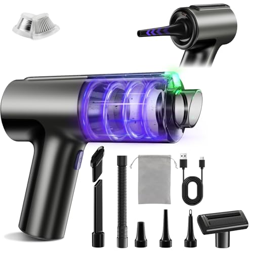 Handheld Car Vacuum Cleaner Portable Cordless, 7500mAh Rechargeable | Mini Small, 20000Pa High Suction, 80000RPM Brushless Motor, 7 Nozzles Cleaning Kit, LED Light, with Air Duster Blower Mode - color: Black
