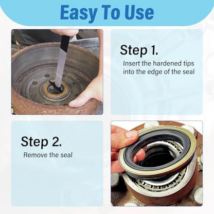 Seal Puller, Oil and Grease Seal Removal, Dual Hook Tip, Heavy-Duty | Universal, Crank Seal Installer and Remover, for Car, SUV, Light Truck, Machine Repair, Non-Slip Handle, Heat-Treated Steel - color: Black