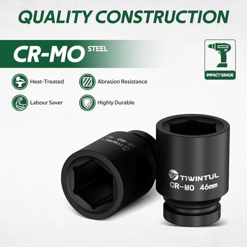 46mm Impact Socket 1-Inch Drive, 6 Point Design, for Semi Truck | CR-MO Heavy Duty Metric Socket for High Torque Impact Wrench, Large Socket for Semi Truck Axle Nuts & Heavy Equipment - size: 46mm(1 PCS)