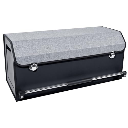 XCF SUV Trunk Organizer, Collapsible Car Trunk Organizer with Lid and Sturdy Handle Car Trunk Leather Storage Box SVU Cargo Storage (Grey, 27.1 x 11.4 x 12.2in) - color: Grey, size: 11.4 x 27 x 12.2